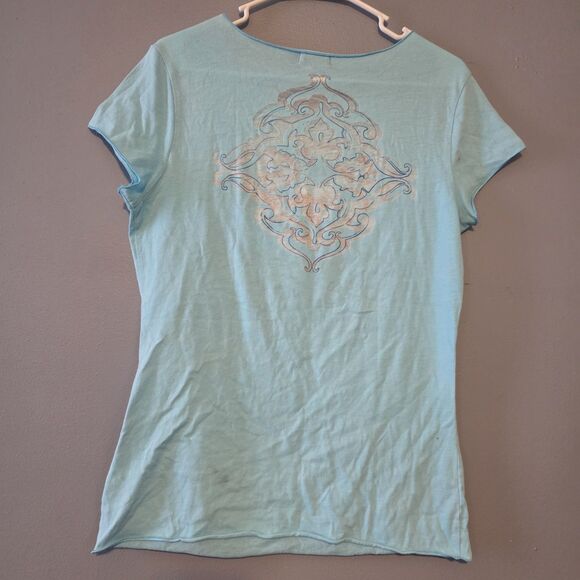 Seven7 Women Medium Cotton Crew Neck Short Sleeve T-Shirt (Baby Blue) Rhinestone - Picture 4 of 8
